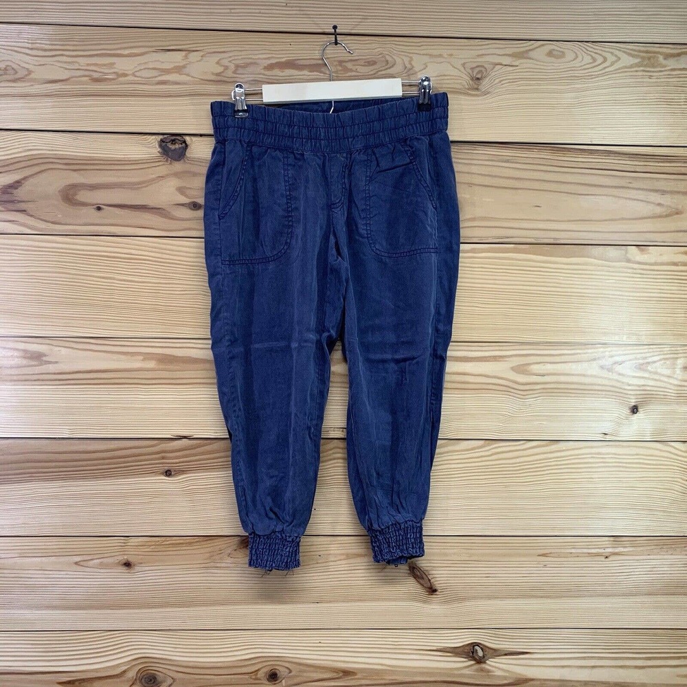 Athleta Pants 4 Elastic Waist Jogger Lyocell Blue Pockets Cropped Capri B134
